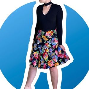 Vintage Watercolor Floral Fit & Flare Skirt